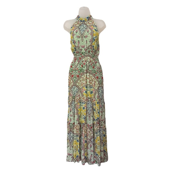 ANTHROPOLOGIE | NWT The Somerset Halter Maxi Dress in Green Motif, Size Large - Picture 6 of 12